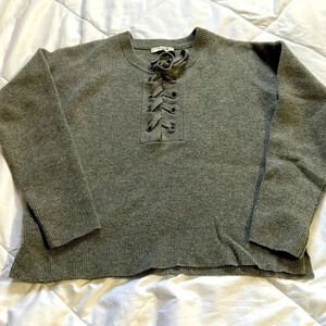 Madewell Lace-Up Pullover Wool  Gray Sweater size XS